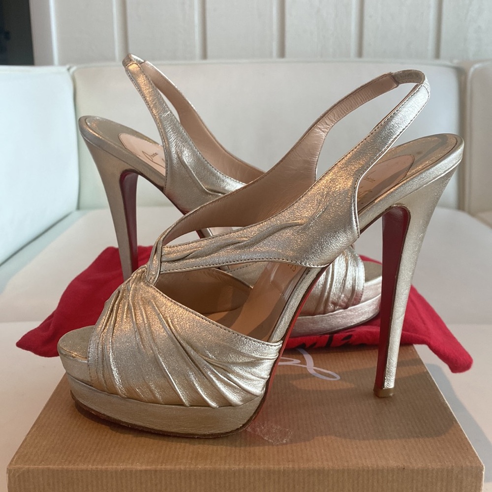 Authentic Christian Louboutin Gold Platform Sandals - Picture 7 of 9